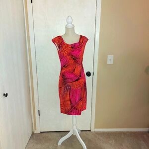 London Times sz6 vibrant wrap dress